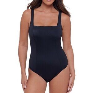 S3 Apparel Black Square Neck Lace Up Back One Piece Swimsuit UPF 50+ Size M NWT